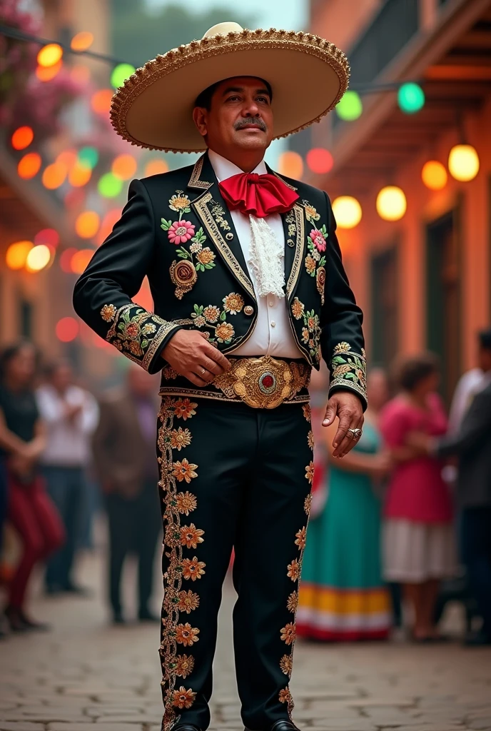 Mexican charro mariachi solo singer full body age 50 years old without beard without guitar