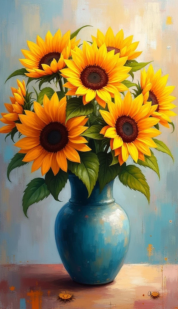 Impressionism、vase、bouquet、sunflower、Abstract painting,