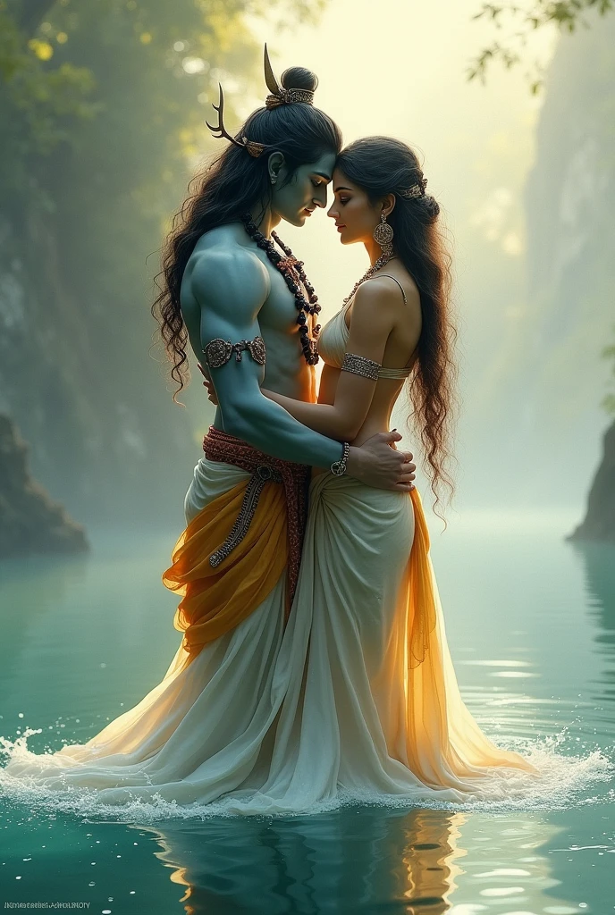 Shiva Parvati is coming from the water