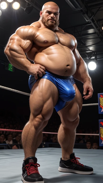 上半身裸の若い太ったJapaneseの男性レスリング選手が立っている。
Thick muscles。Fat Belly。thick limbs。Bald head。No beard。
太ったJapaneseの男性レスリング選手は、Red and shortTWearing a bag。bulge。大きなbulge。
太ったJapaneseの男性レスリング選手は、Wearing white ring shoes。
whole bodyが見えるStanding posture。The background is professional wrestling。
No body hair。Smooth Skin。Smooth Skin。
左右対称の整ったJapaneseの顔。Japaneseの穏やかな表情。Japaneseの丸くて小さな顔。Thin eyebrows。single eyelid。Kind eyes。round and large nose。Small Mouth。
Low - Angle。Standing posture。whole body。Japanese。
Highest quality。Entirely in sharp focus、Highest photo quality。Photorealistic。
