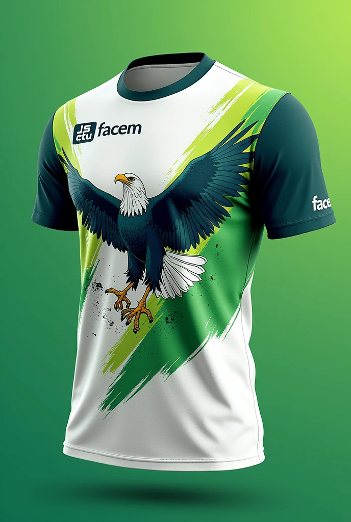 T-shirt for the Interuniversity &quot;green and white&quot; with the &quot;facem&quot; logo and an eagle design