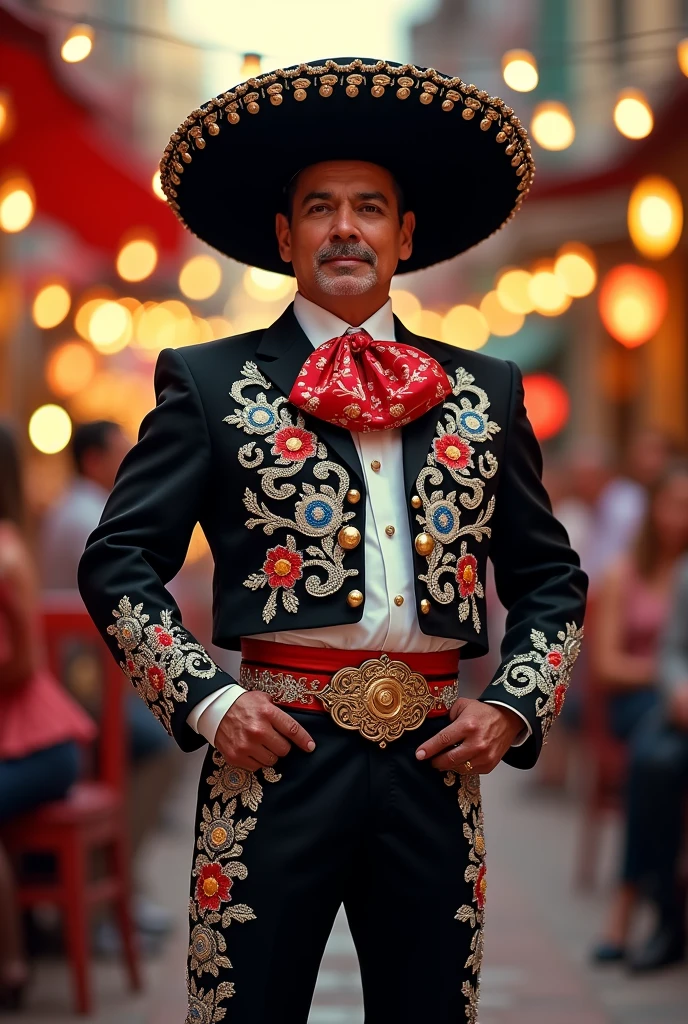 Mexican charro mariachi solo singer full body age 50 years old without beard without guitar