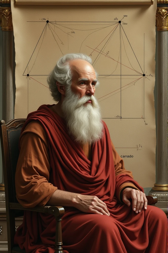 Thales of Miletus with his Thales' theorem in the background