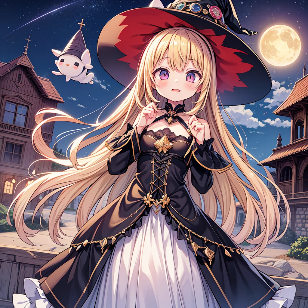 finely best quality illustration,ultra detailed,(kawaii:1.2),(cute),(high resolution:1.2),incredibly absurdres:1.3,incredibly fine illustration,8K
BREAK
1girl, solo, (kawaii witch:1.2), flying, in the sky, magnificent view, night, fantasy world, cowboy shot