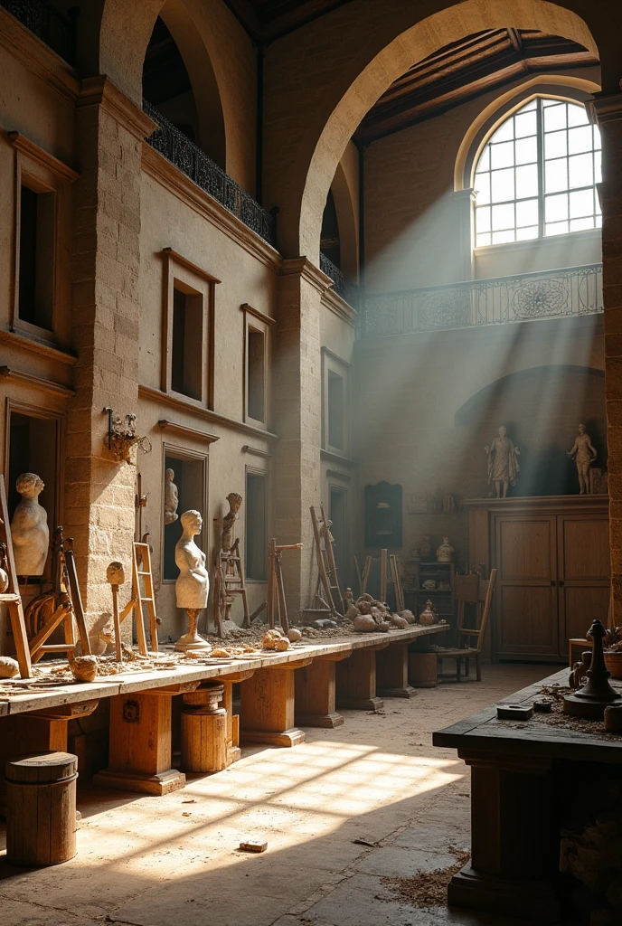 A huge art workshop studio with the name Andrea del Verrochio in 1410 in italy vinci