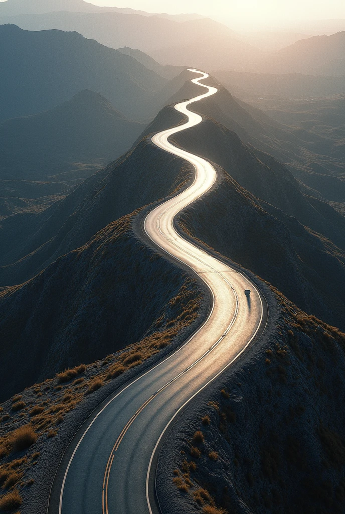 A road running from the top to the bottom of my screen.No mountains.Top view
