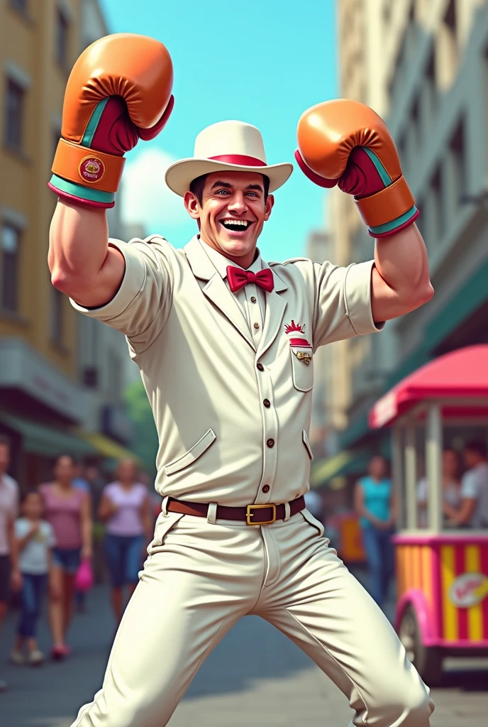 Ice cream man with boxing gloves