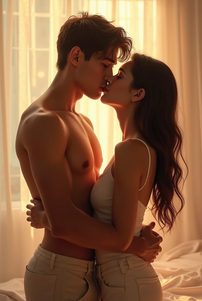 young couple kissing, hyper detailed photography, soft light, full body, hyper realistic