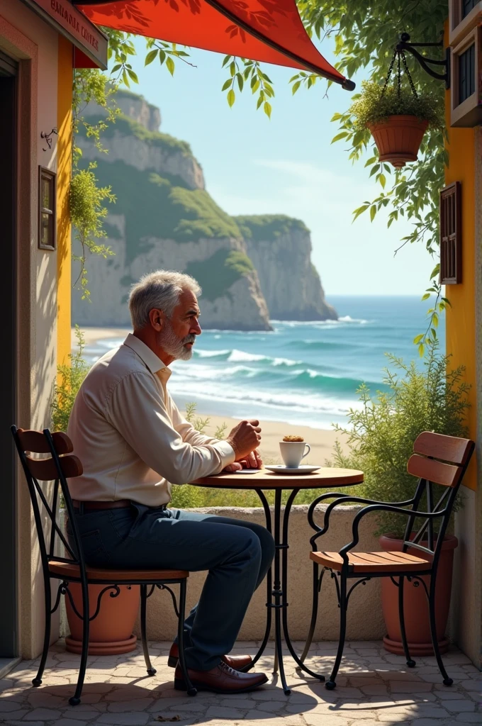 German Nazaré drinking coffee