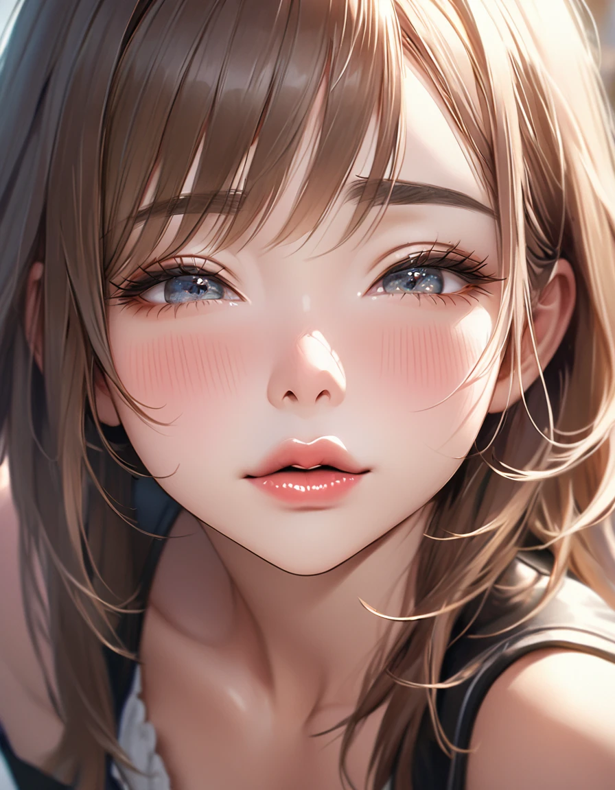 The face of a beautiful girl approaches the viewer, (to kiss), alone, Perfect and attractive face, Mouth trying to kiss, close your eyes, Put your chin forward, Expectations, Shyness, joy, blush, Realistic and attractive nose, Delicate and elegant eyelashes, Fine and thin eyebrows, Natural Makeup, Delicate and perfect brushwork, young and lively々Fresh Skin, break: Showing affection to the audience, Expectations, Shyness, joy, blush, I close my eyes in fear, Put your chin forward, Lips asking for a kiss, Detailed and realistic skin texture, Cute and sexy gestures that will charm you, ((Facing the audience)), View your viewers, Jaw sticking out, Please lower your eyelids, Detailed and engaging, Seduce you, break ((Gently closed eyelids)), The approaching lips, break (close your eyes, Lips asking for a kiss, Approaching Face, Chin forward), (look up:1.3), ((Facing you)), break Face up and look up, Mouth closed for a kiss, (close your eyes:1.3), Expectations, Shyness, joy, blush, Realistic and captivating depictions, First-person view of the viewer, The kiss, (Close-up of face seen from above:1.2).nsfw
