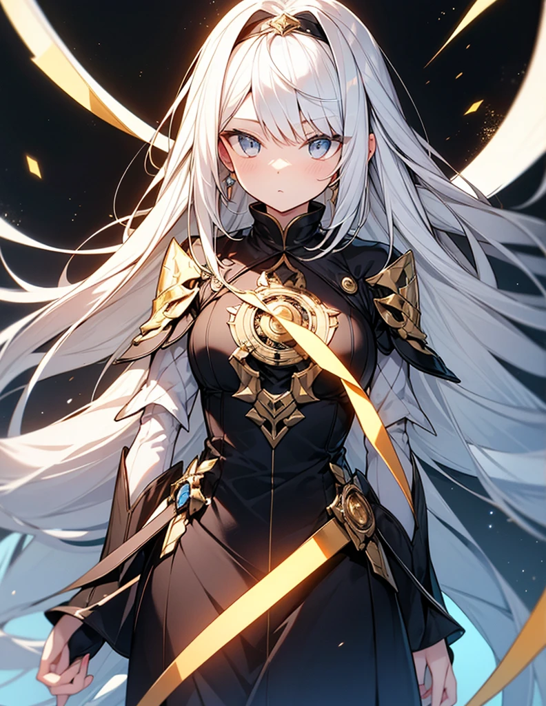 Highest quality White Hair White eyes Floating in the air Long Hair god々Shii Light circle background woman Expressionless
