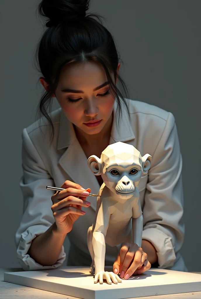 sexy Lady Sculptor 
sculpting Polygonal Monkey
simple background 