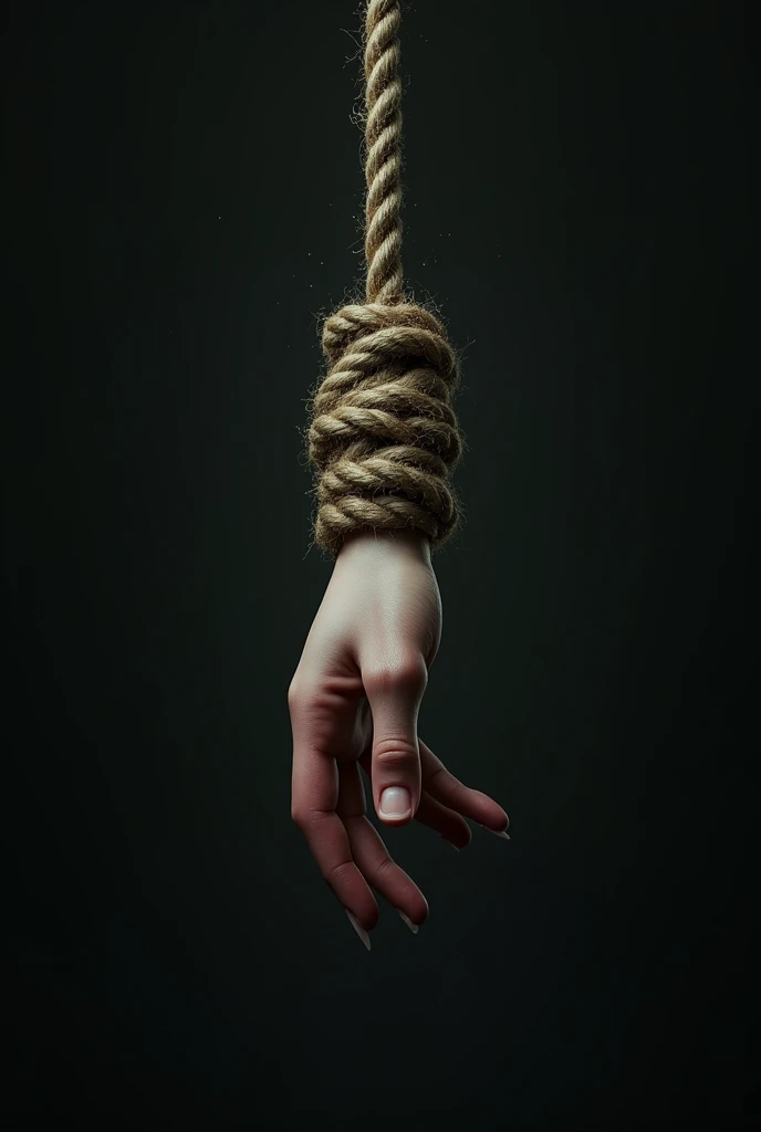 finger suspended in the air, with a rope around it as if it were hanged