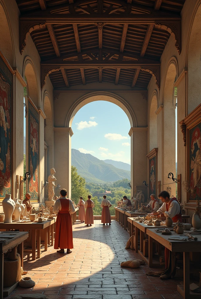 A huge art workshop studio outdoor with the name Andrea del Verrochio in 1410 