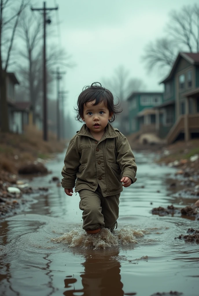 Three years old baby in flood affected area.