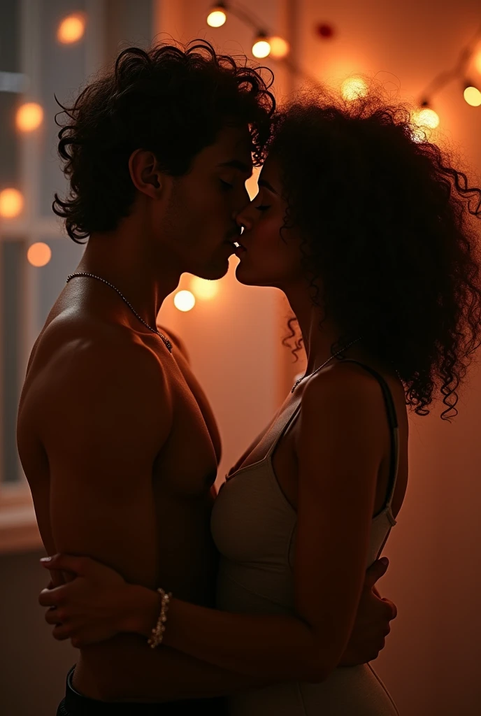 Skinny Brazilian woman 1.6m fair skin and curly hair 20 years old kissing nico di Ângelo