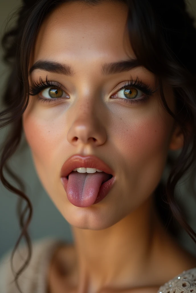 Beautiful face close-up, Sticking out tongue, Sexy look