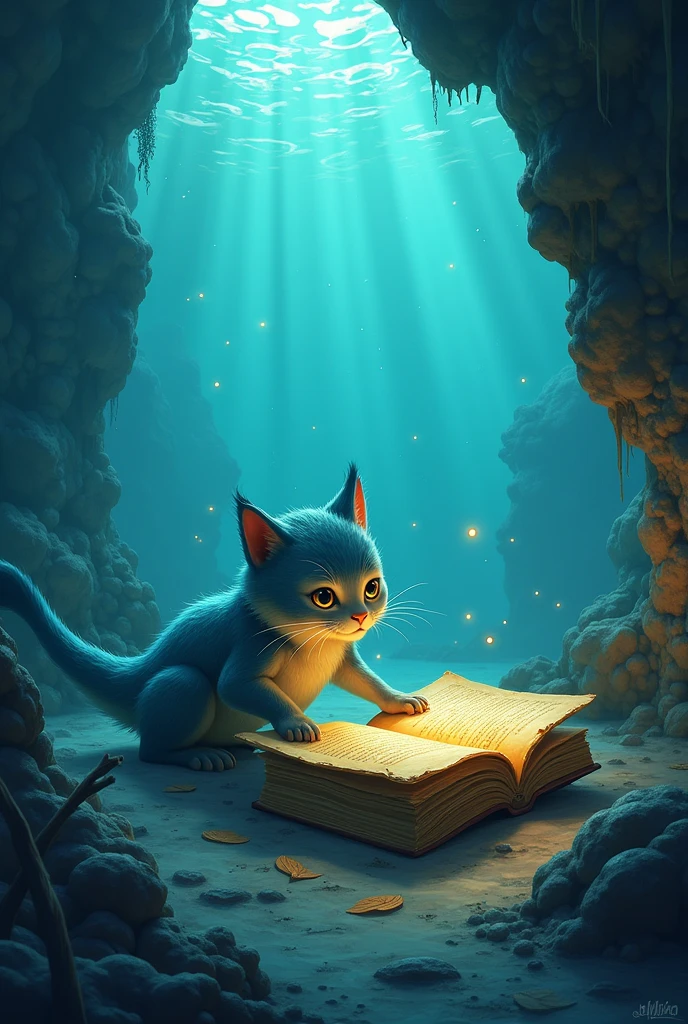Prompt 7:
Ek din,cat jalpari samundar ke ek kone mein ek payhar k piche chhupi ek purani kitab hatho se samundr ki gehrayio dhoondhti hai.or pani k bool boole uoer ki or js re h Kitab mein samundar ke raaj aur jadui sanskriti ke baare mein likha hota hai. Jalpari kitab ko apne jo bhut bda h raaj mahal le jaati hai aur apne doston jo cat jalpari k charo khade h ke saath us kitab ki kahaniyon ko padh kar sunati hai.
