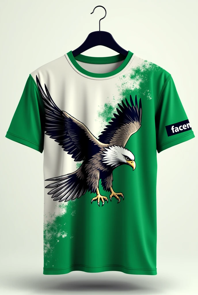 T-shirt for the Interuniversity "green and white" that has the "facem" logo and an eagle design and that is eye-catching