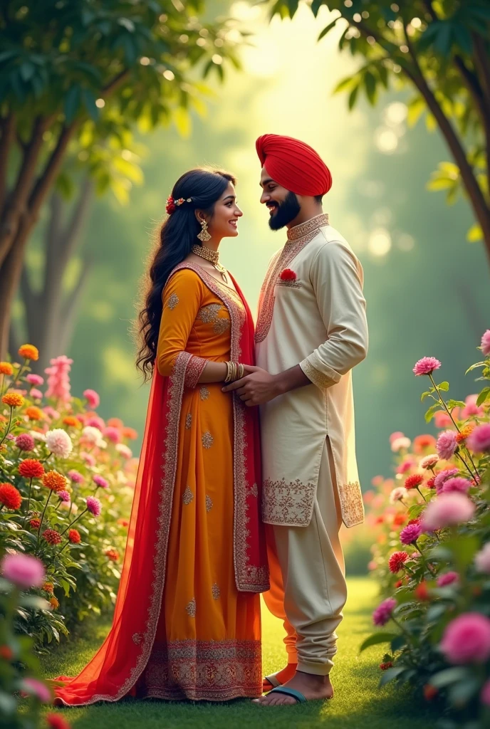 Cute Punjabi couple 20 year old pic in beautiful garden 