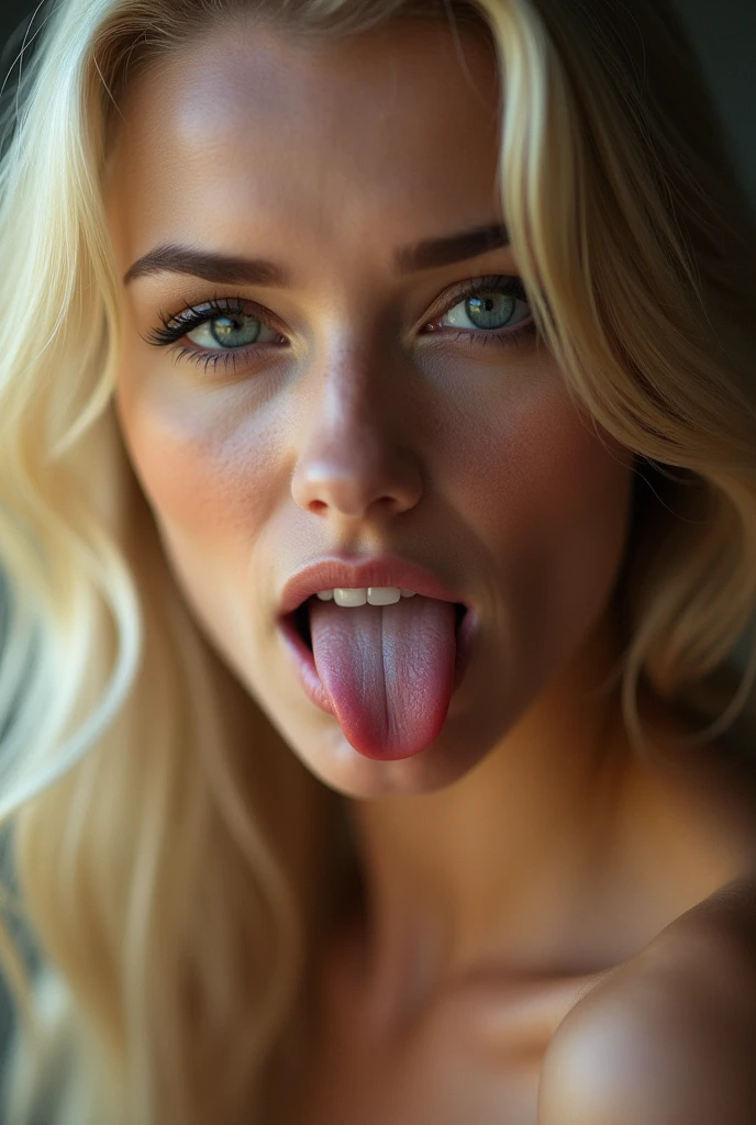 Blonde beauty, Beautiful face close-up, Sticking out tongue, Sexy look
