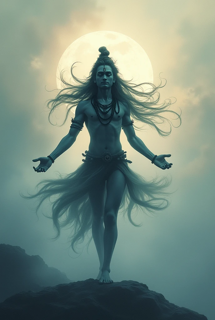 Lord Shiva silhouette images doing cosmic dance with pleasant background and soothing colours and face looks composed