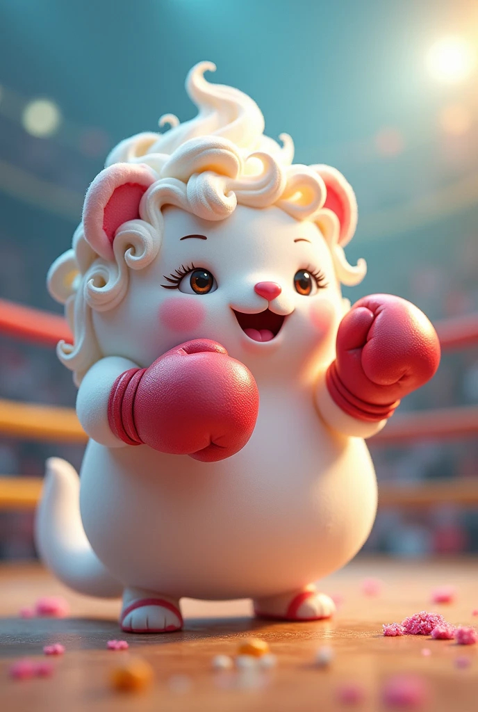 Marshmallow with curls and boxing gloves