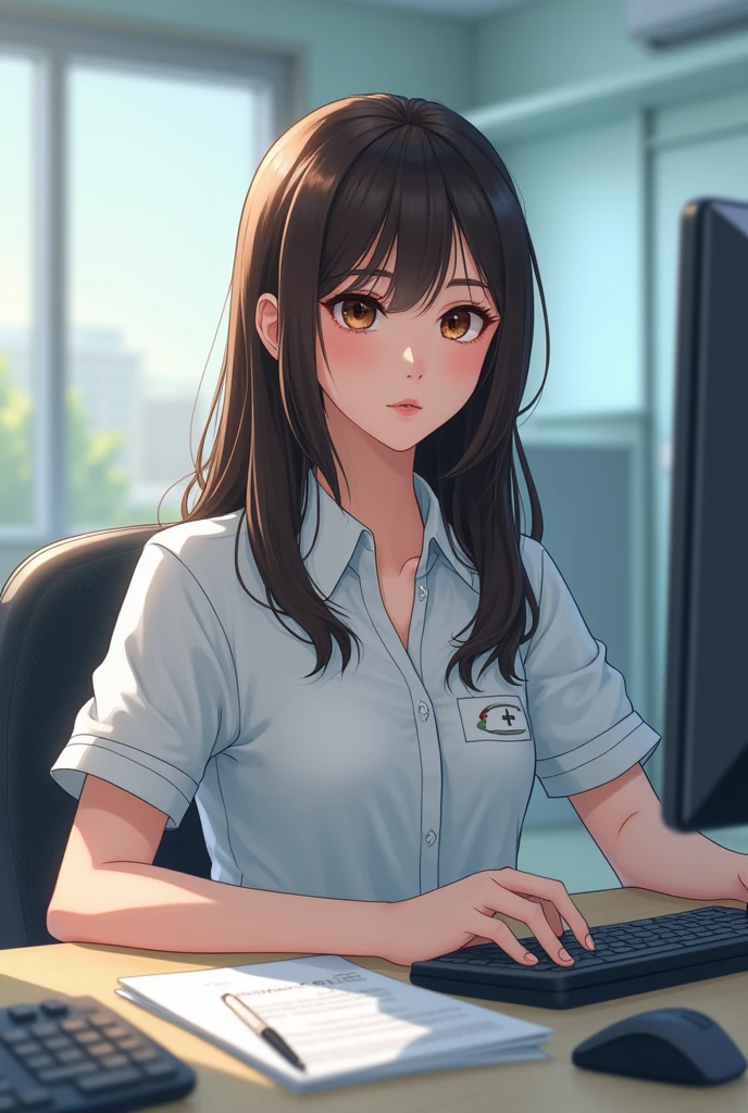 In the area of administrative management of the health sector, I am a woman, I'm 16, My hair is long and medium straight, my eyes are dark brown, My skin tone is white