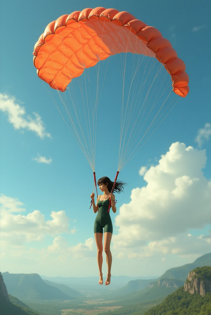 A girl descends with a parachute