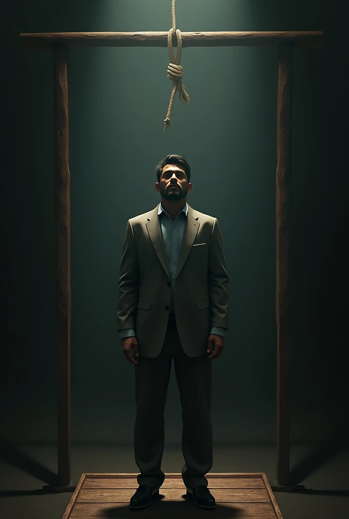 Shakib Al Hasan a cricketer of Bangladesh is being hanged for murder with a rope
(No beard) add dress