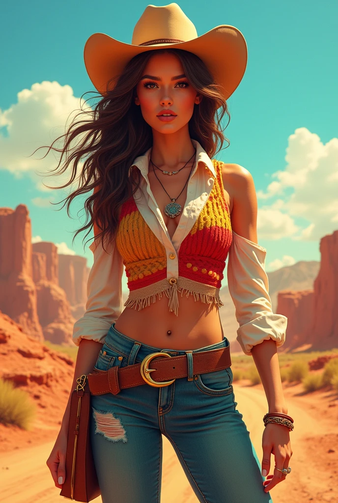 Woman, short shorts, crop top, choker, cap, muscular