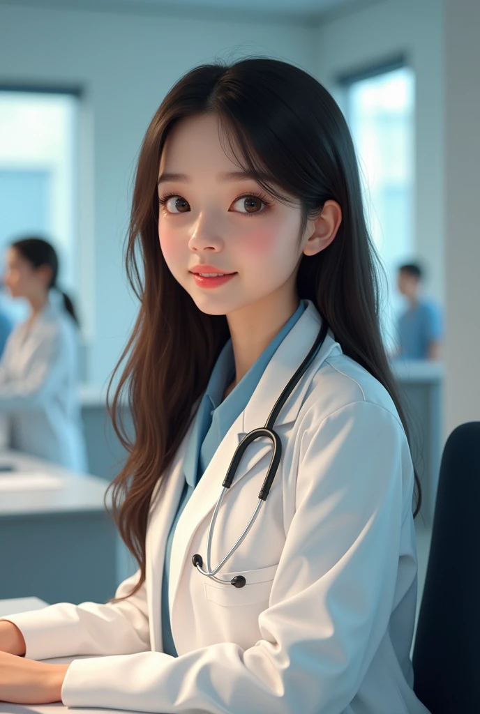 In the area of administrative management of the health sector, I am a woman, I'm 16, My hair is long and medium straight, my eyes are dark brown, My skin tone is white A real person
