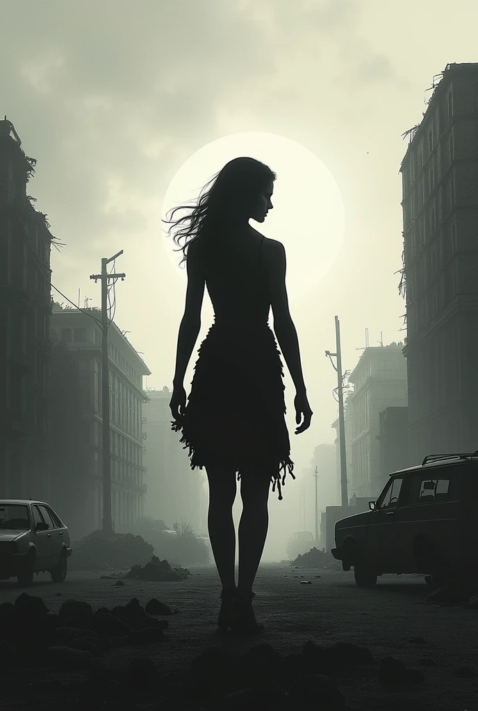 A silhouette of a female in a apocalypse