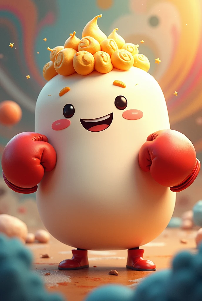 Strong marshmallow with curls and boxing gloves