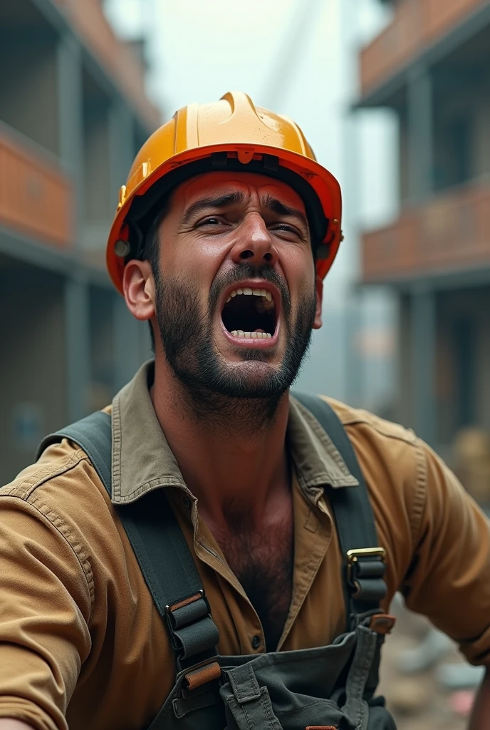 Create a worker without safety equipment suffering an accident in construction
