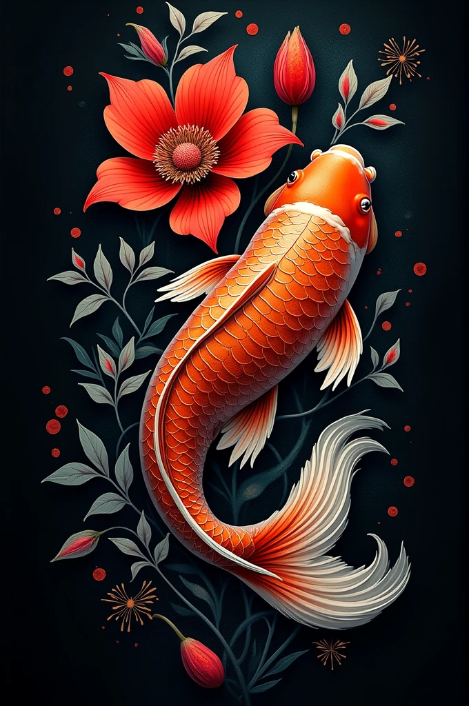 Carp koi et lycoris rouge tatoo