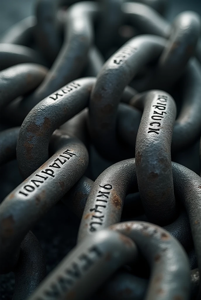 Huge chains、Close-up of the chain、Each chain has a name in Hebrew.、Correct name、Correct Hebrew、Jesus' Condemnation、Chains that save the world、god々New Chain、