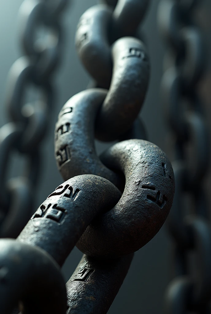 Huge chains、Close-up of the chain、Each chain has a name in Hebrew.、Correct name、Correct Hebrew、Jesus' Condemnation、Chains that save the world、god々New Chain、