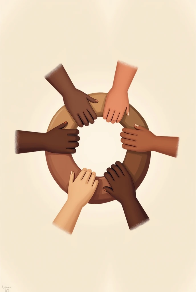 Hands clasped in a circle: It symbolizes cooperation and interconnection between people., reflecting how personal well-being is linked to the well-being of others.