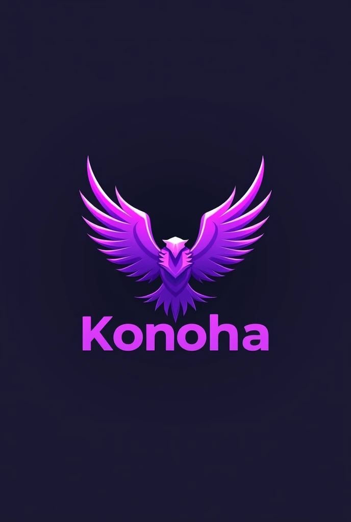 Create an esports logo with the name KONOHA on the body and a purple owl silhouette with its wing spread