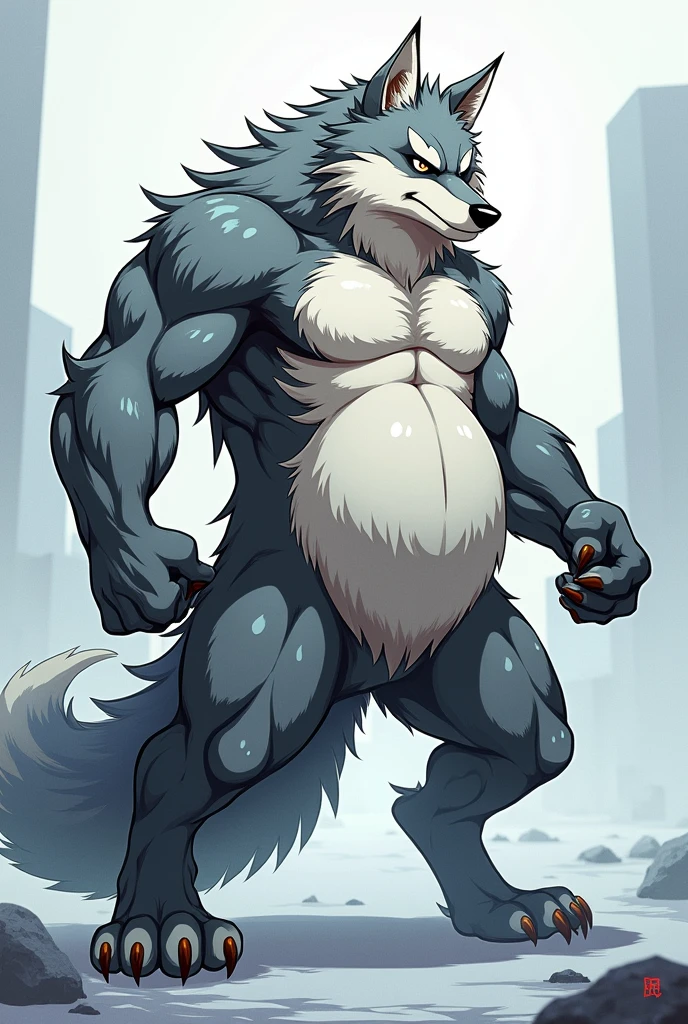 furry wolf with dick bulge, anime style