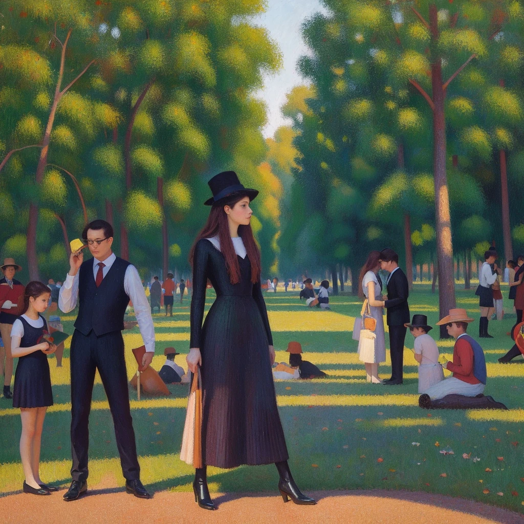 Painting in Seurat's pointillism technique。I want a picture to be drawn based on Botticelli's Birth of Venus, but with a woman in the style of Yui Aragaki.。