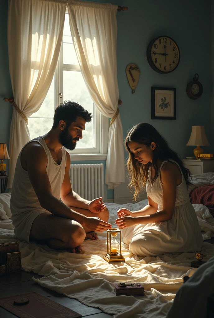 Ritual for Chronos God of Time in a Child&#39;s Room. A MAN AND A WOMAN DOING