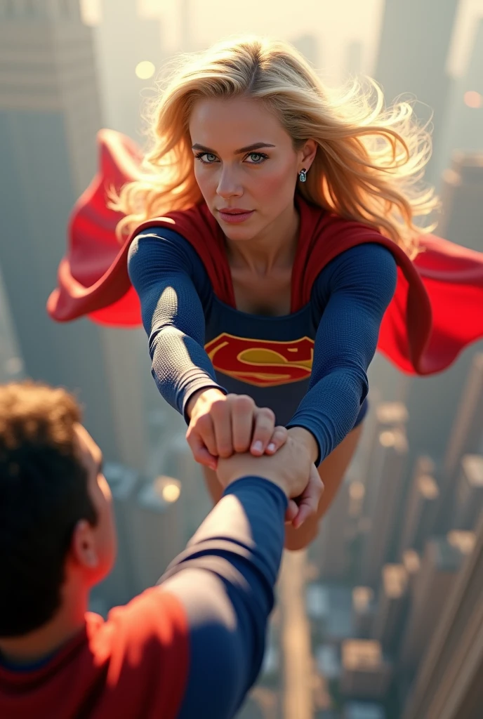 Super girl saving a person