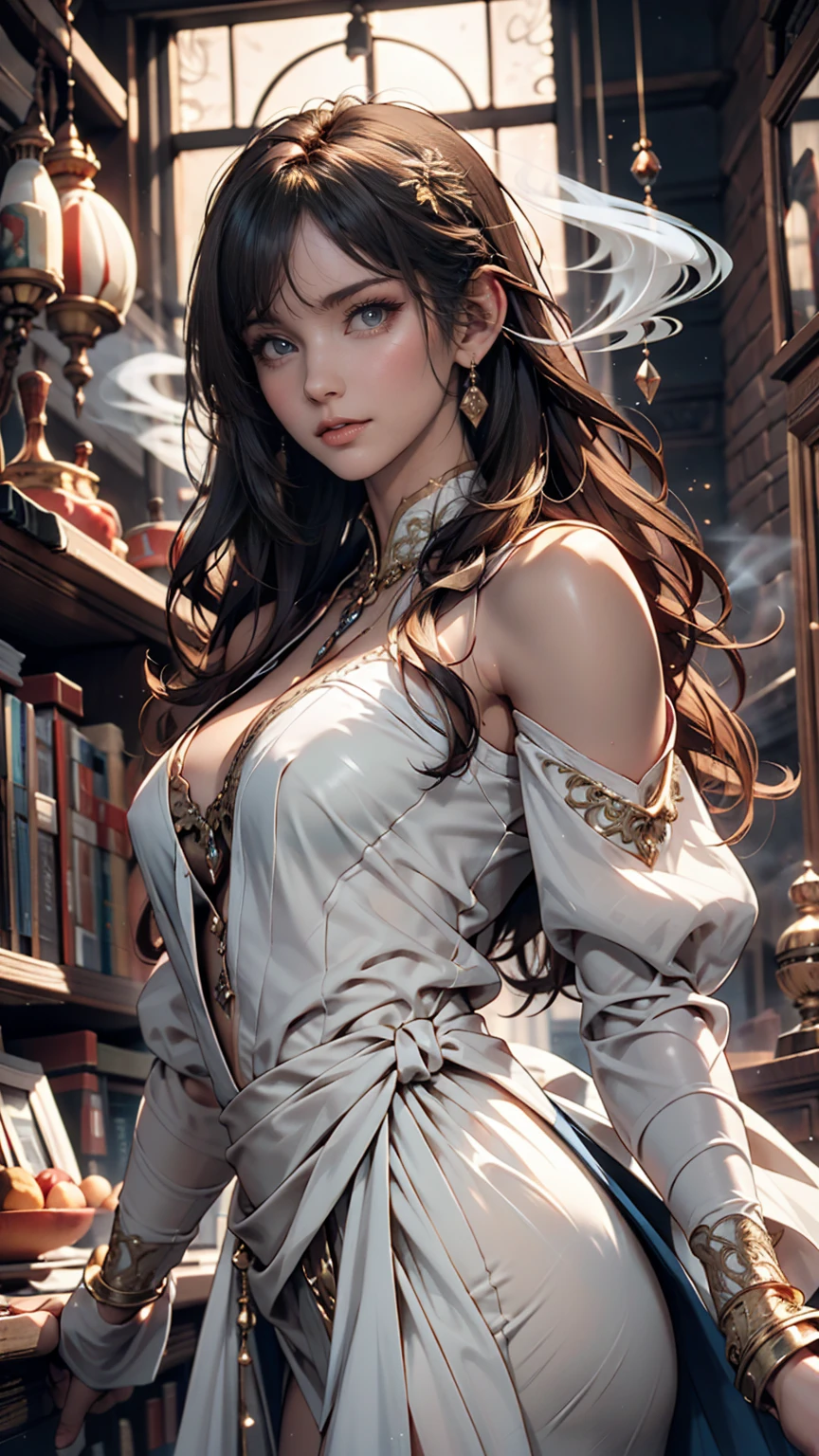 poRtRait, Beautiful woman, wHite HaiR, oRnate dRess, (long HaiR in waves like smoke):0.85 , confident expRession, detailed, 16K, sf, intRicate aRtwoRk masteRpiece, Unlucky, matte painting movie posteR, golden Ratio, tRending on cgsociety, intRicate, amazing, tRending on aRtstation, By Artgerm, H. R. Giger and Beksinski, HigHly detailed, vibRant, pRoduction cinematic cHaRacteR RendeR, ultRa HigH quality model:1