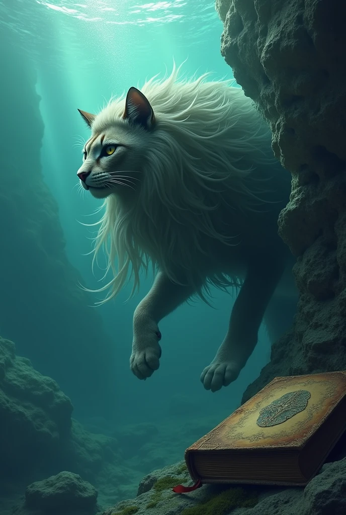 Prompt
Ek din ,bold body cat jalpari
jiske long hair h
samundar ke ek kone mein ek payhar k piche chhupi ek purani kitab ko hatho se utha k samundr ki gehrayio dhoondhti hai.