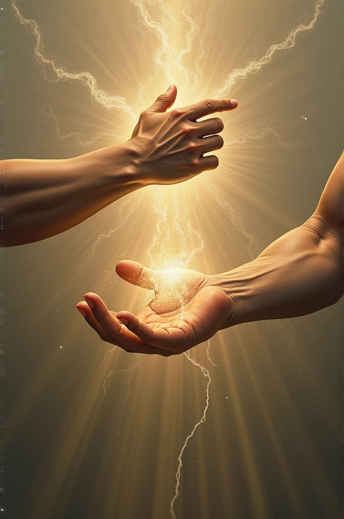 Adapt the painting known as the Creation of Adam for fitness and create a new visual.. Similar to this painting, on one side, let there be God's hand, on the other side, the muscular arm of a fitness athlete, a man's arm, the visual will be similar to the original painting.