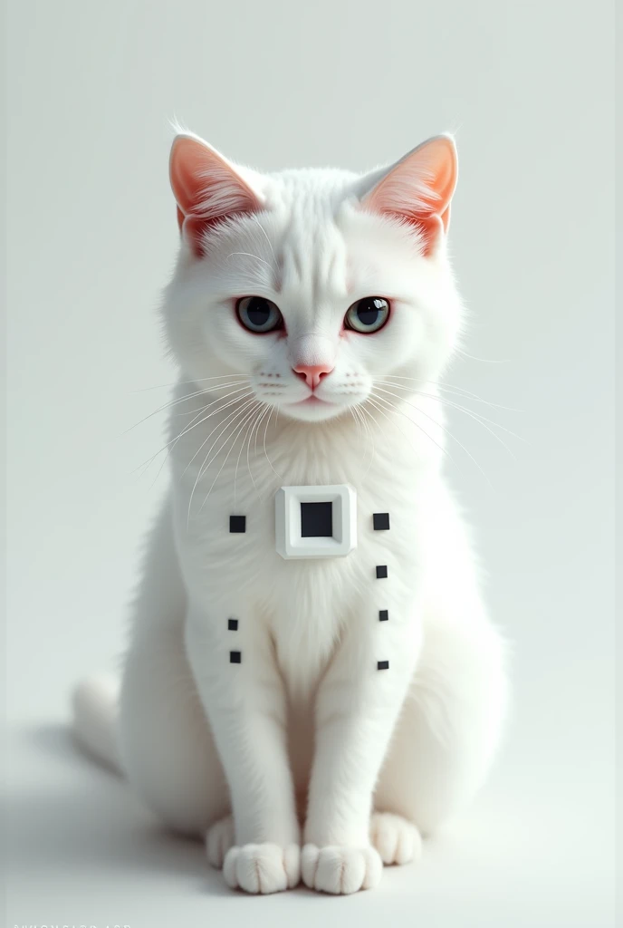 A white cat with abdominal squares