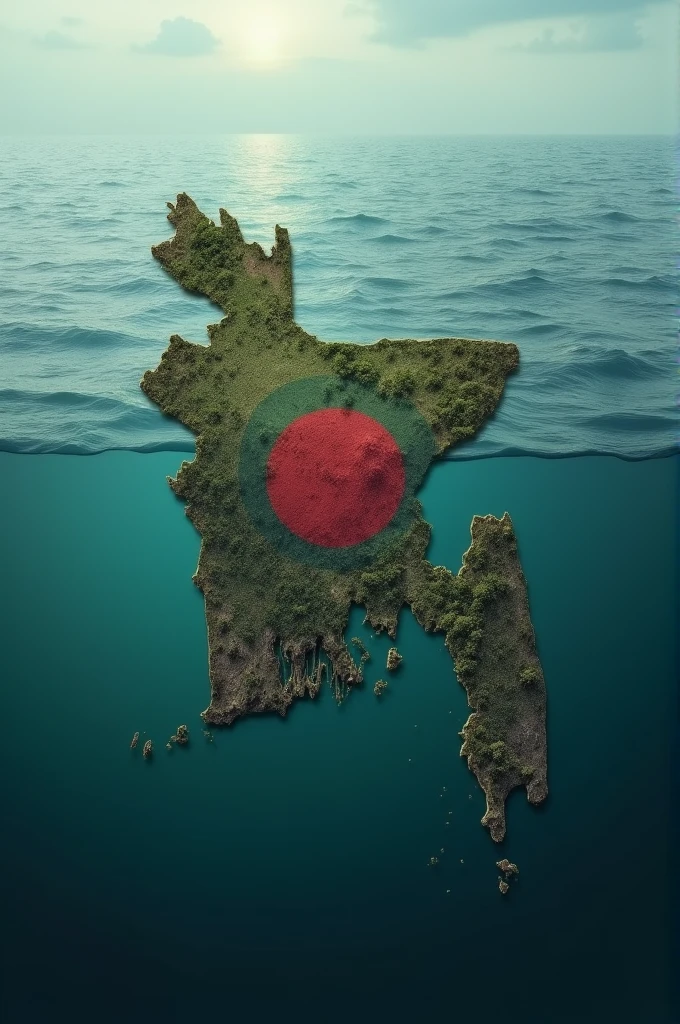 The map of Bangladesh is half submerged in water and half above ground