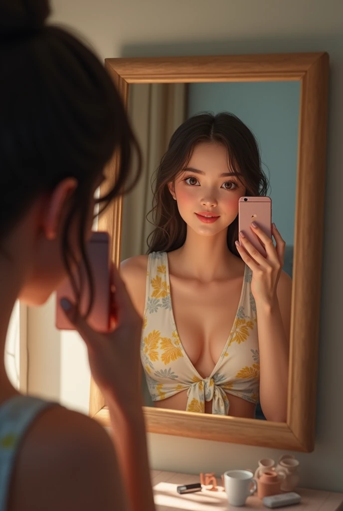 Like a girl taking a photo with her phone in front of a mirror